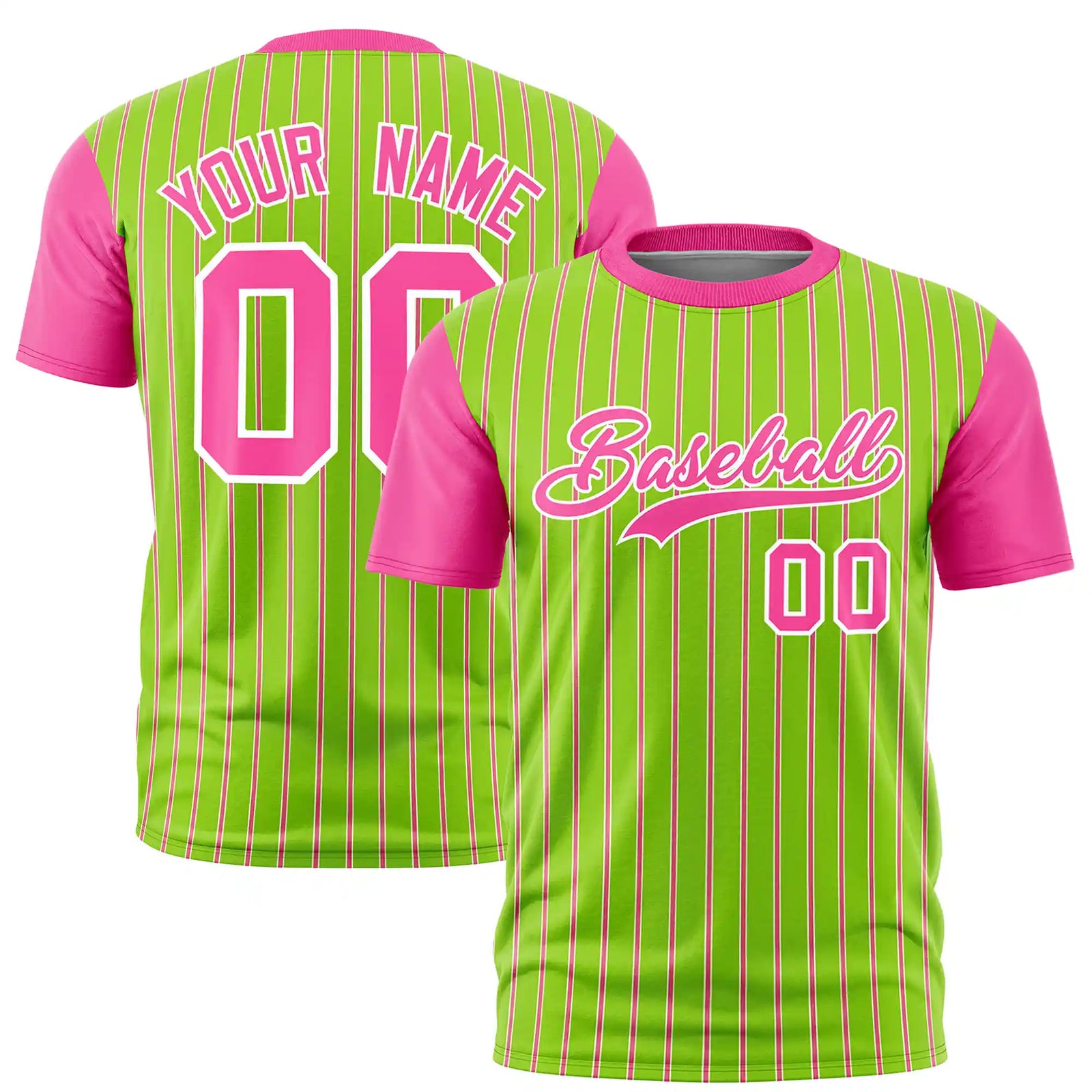 Custom Neon Green White-Pink Pinstripe Pattern Design Performance T-Shirt