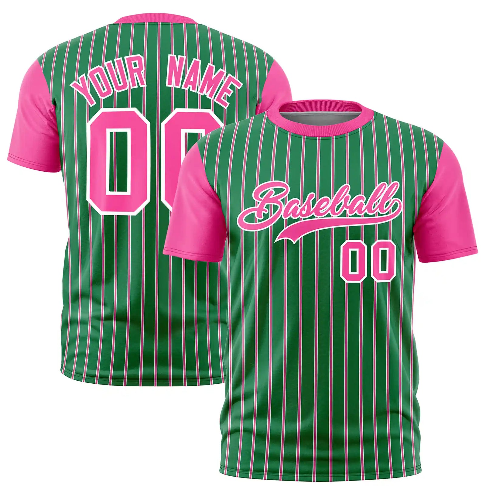 Custom Kelly Green White-Pink Pinstripe Pattern Design Performance T-Shirt
