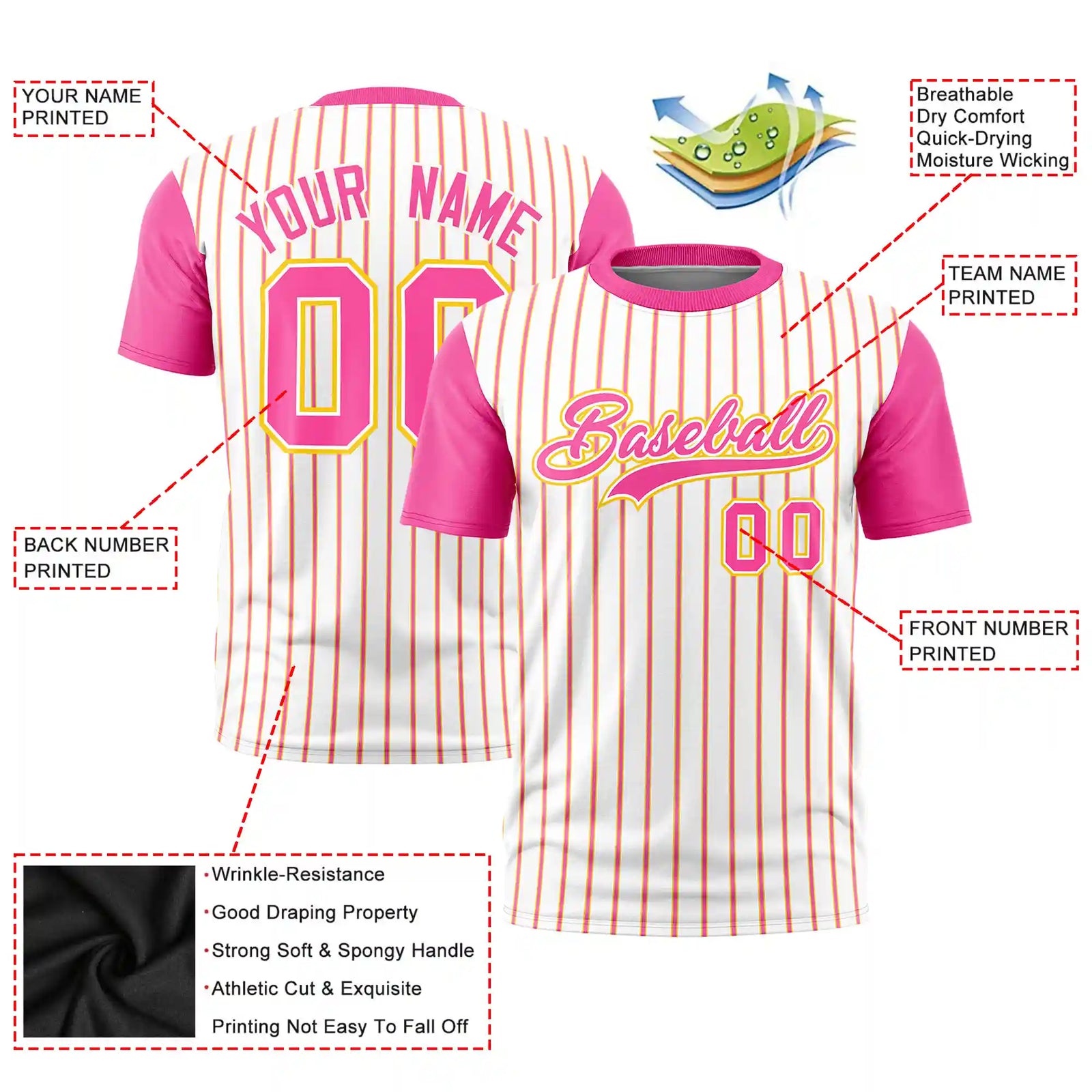Custom White Gold01-Pink Pinstripe Pattern Design Performance T-Shirt