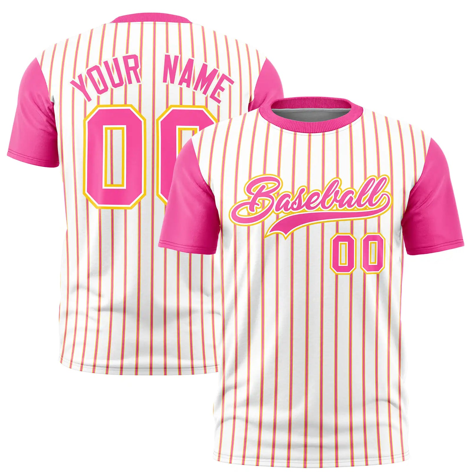 Custom White Gold01-Pink Pinstripe Pattern Design Performance T-Shirt