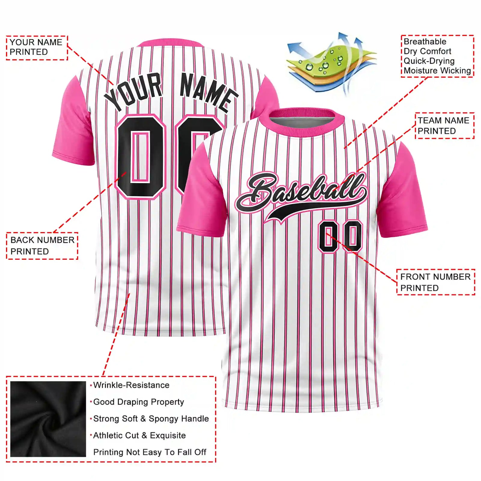 Custom White Black-Pink Pinstripe Pattern Design Performance T-Shirt