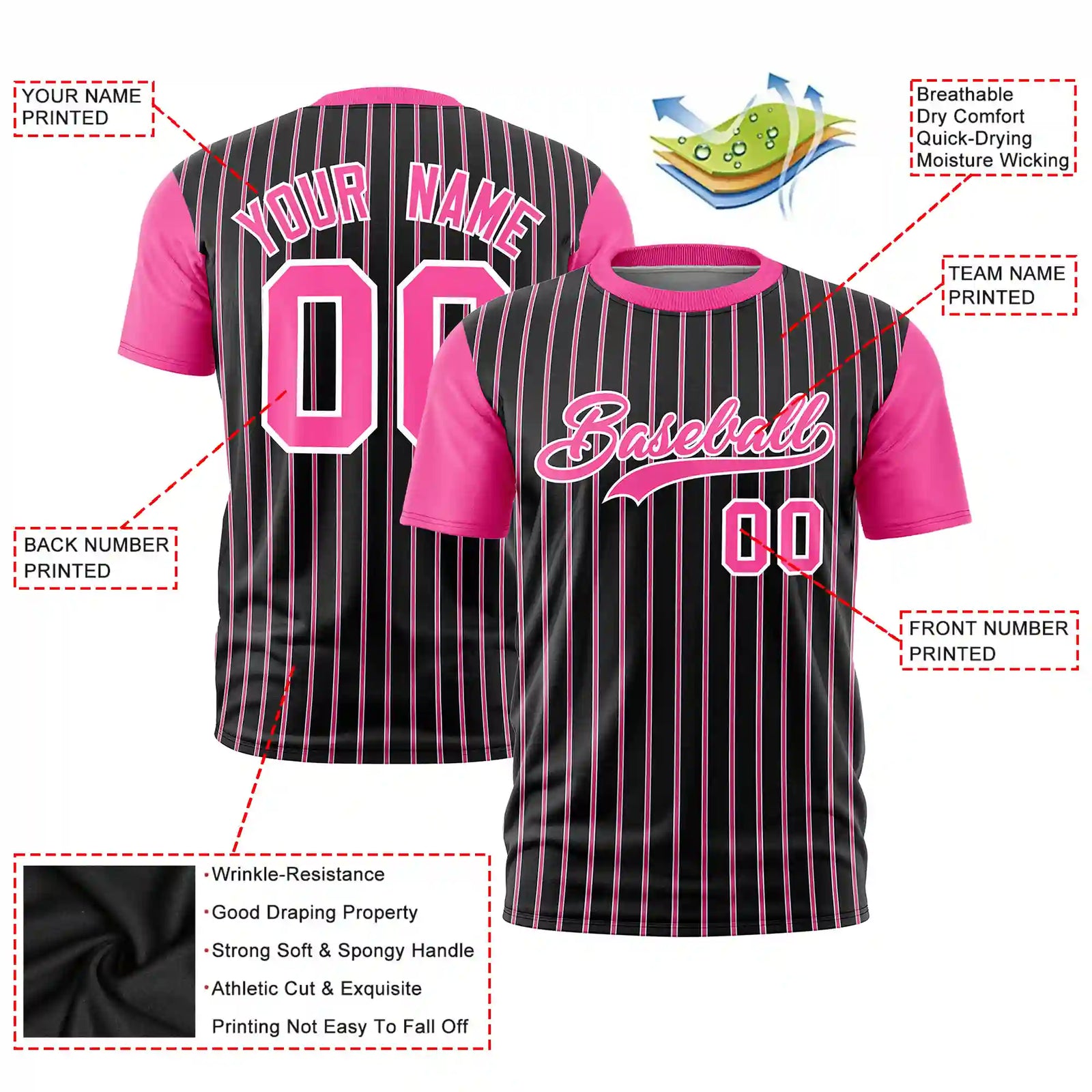 Custom Black White-Pink Pinstripe Pattern Design Performance T-Shirt