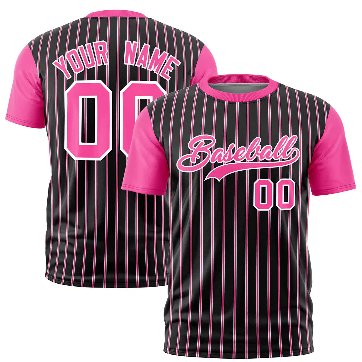 Custom Black White-Pink Pinstripe Pattern Design Performance T-Shirt