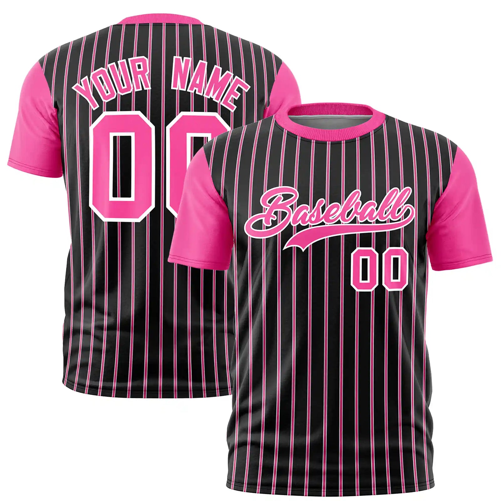 Custom Black White-Pink Pinstripe Pattern Design Performance T-Shirt