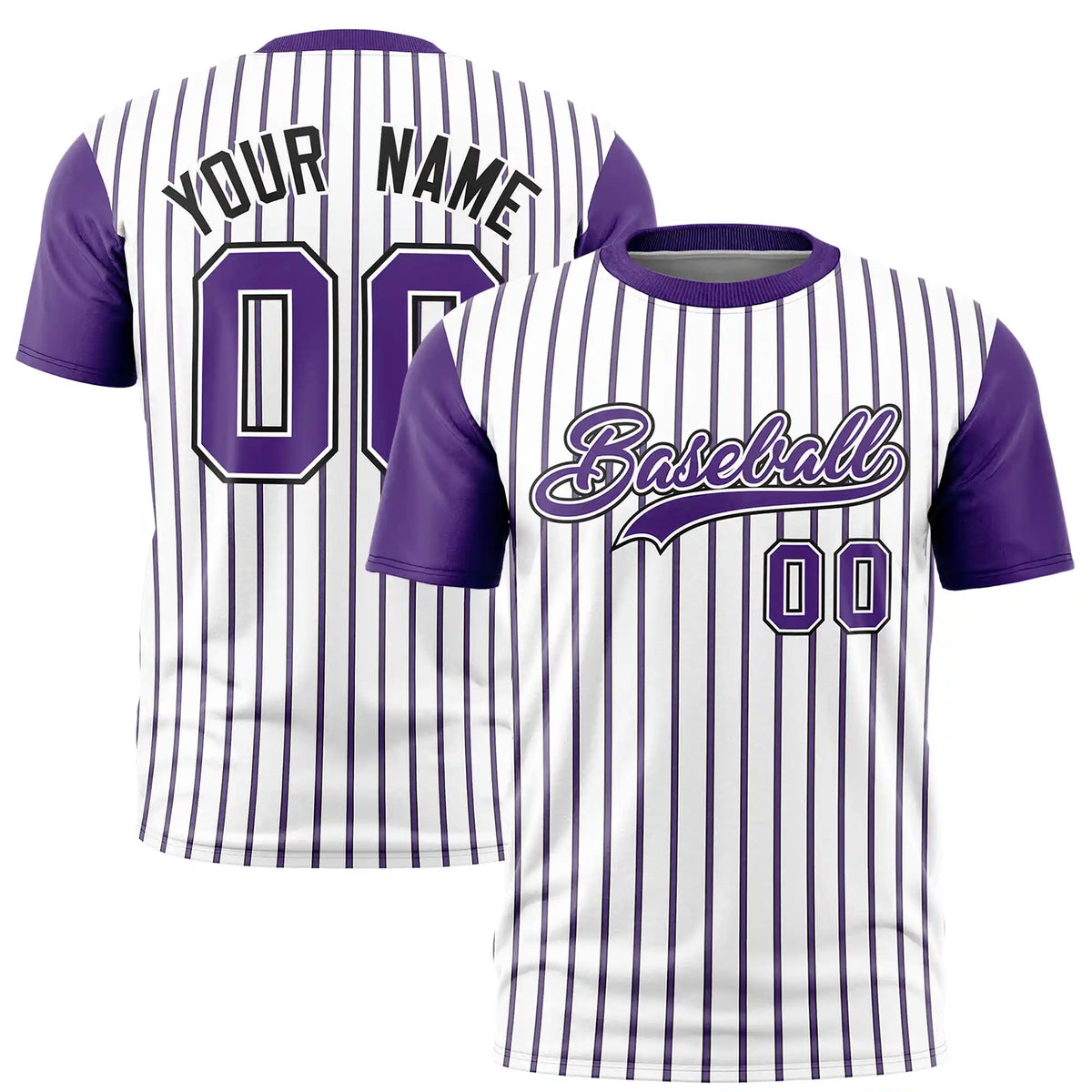 Custom White Black-Purple Pinstripe Pattern Design Performance T-Shirt
