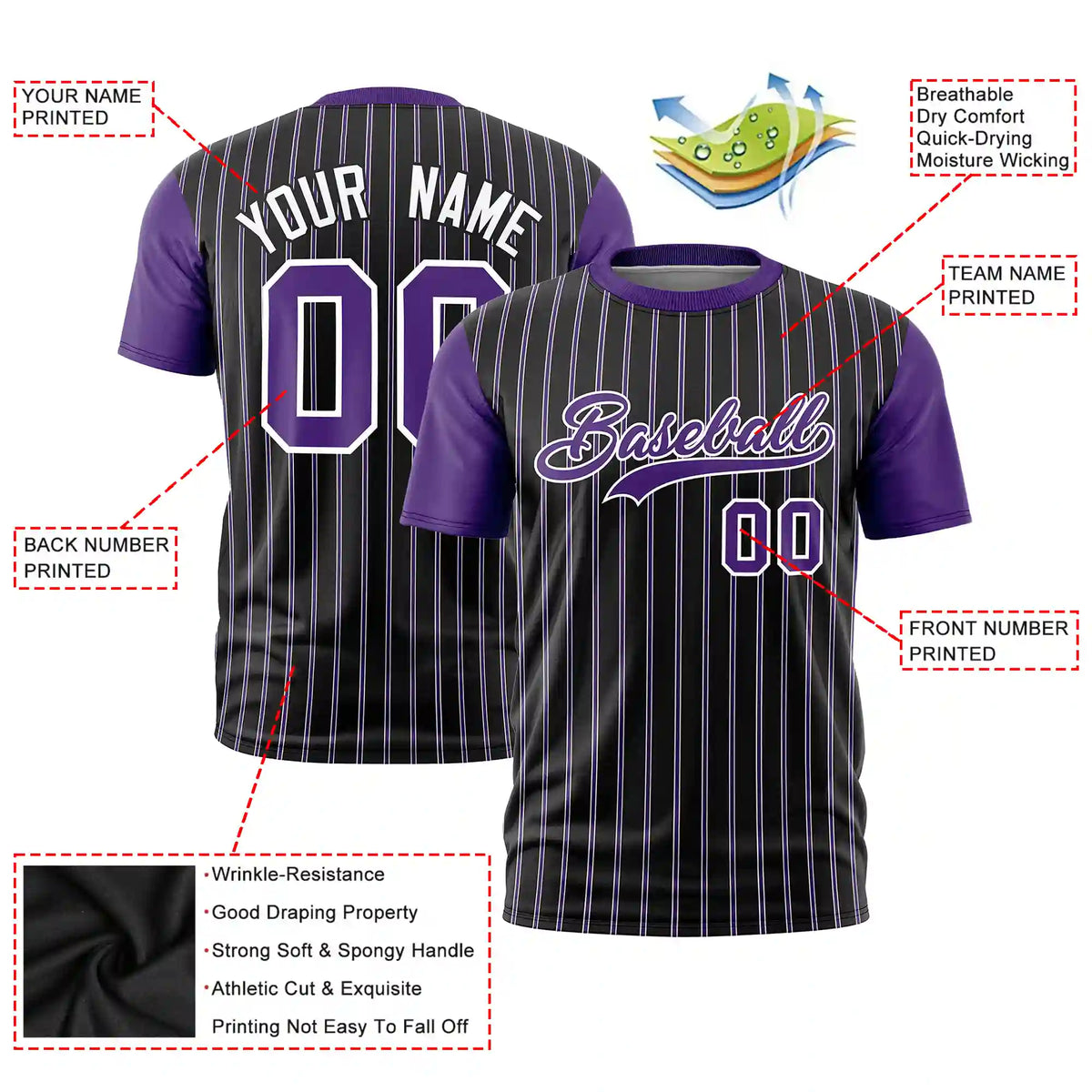 Custom Black White-Purple Pinstripe Pattern Design Performance T-Shirt