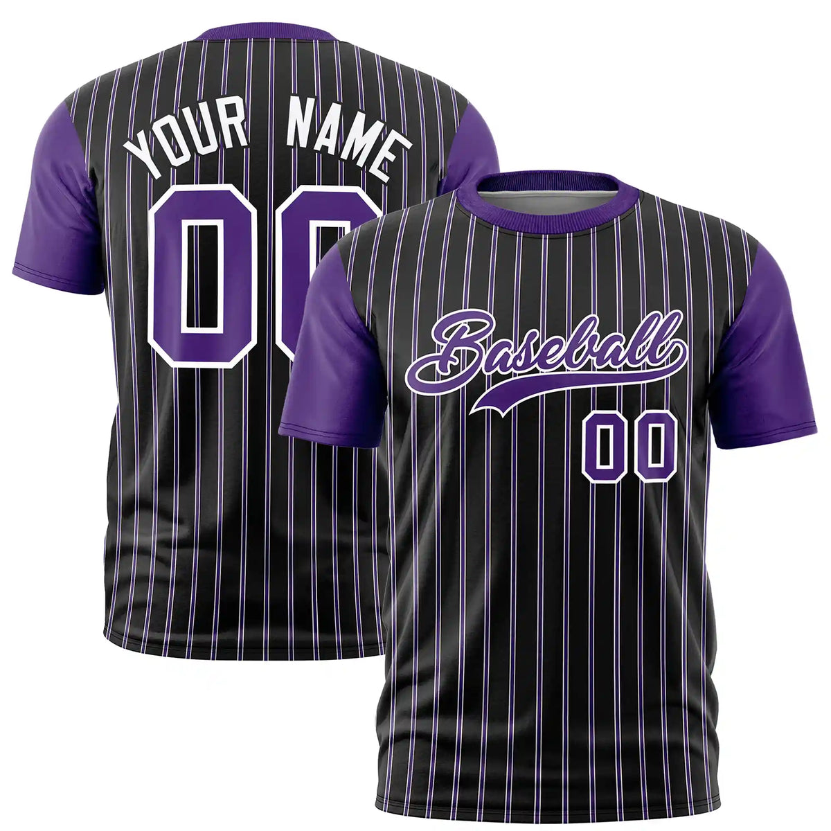 Custom Black White-Purple Pinstripe Pattern Design Performance T-Shirt