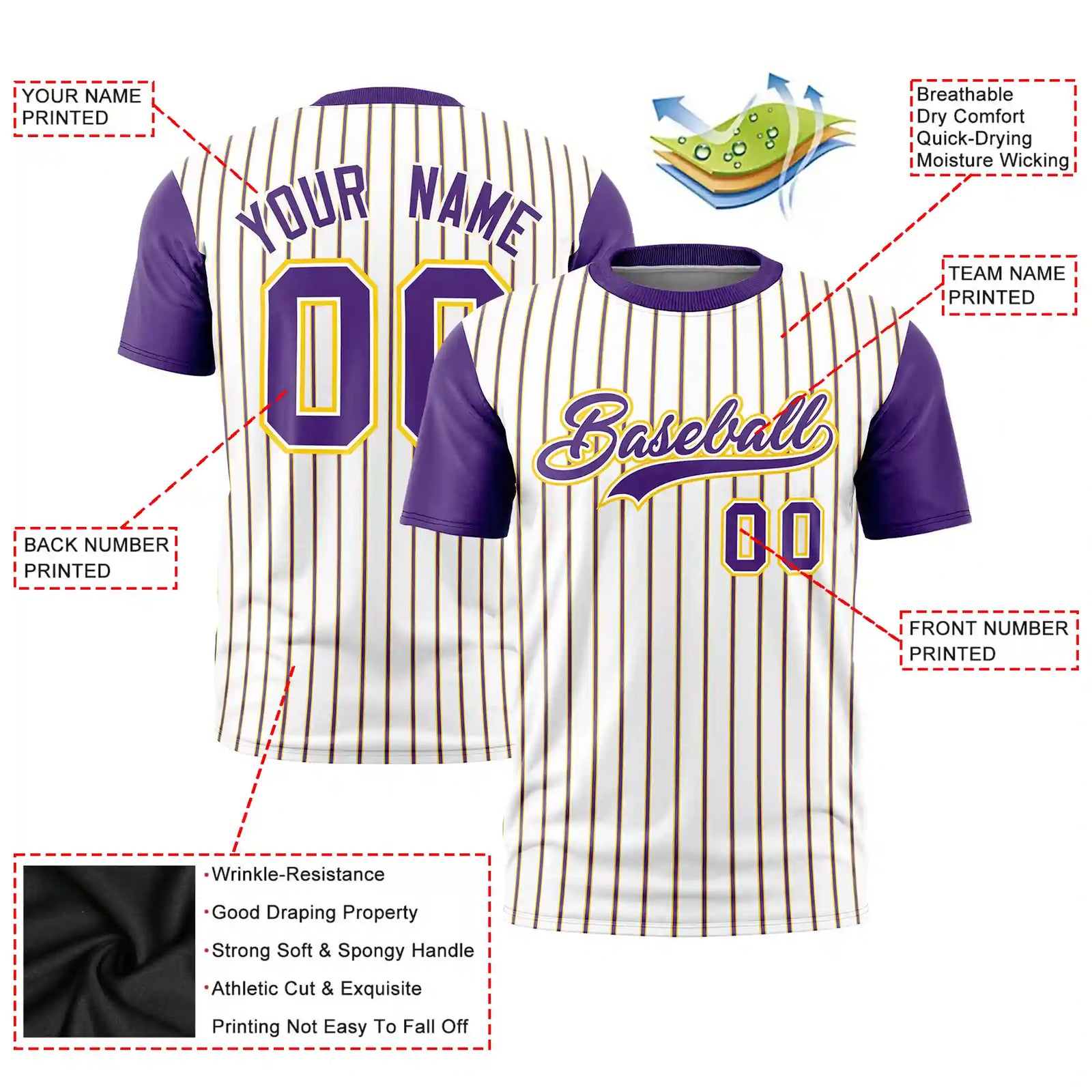 Custom White Gold01-Purple Pinstripe Pattern Design Performance T-Shirt