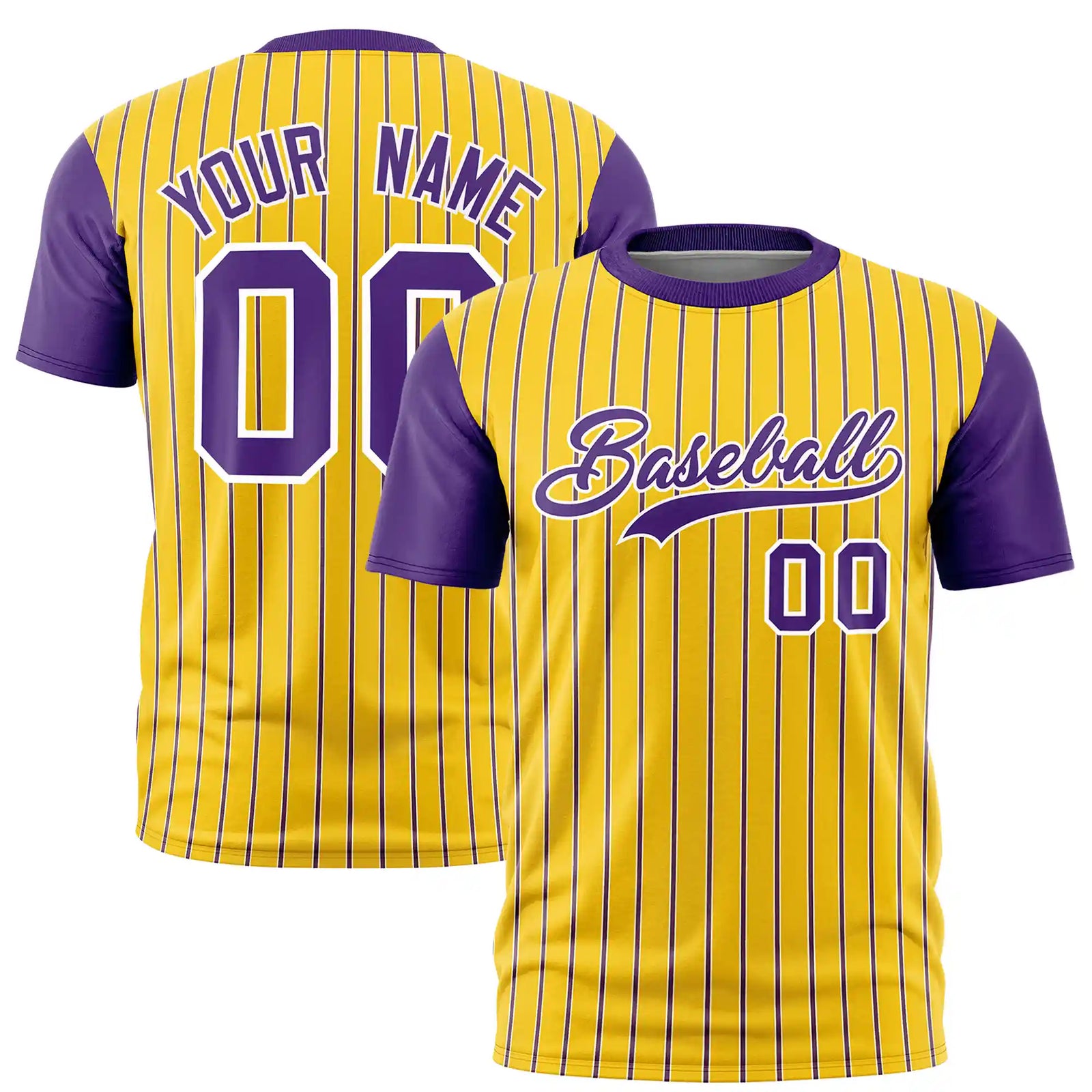 Custom Gold01 White-Purple Pinstripe Pattern Design Performance T-Shirt