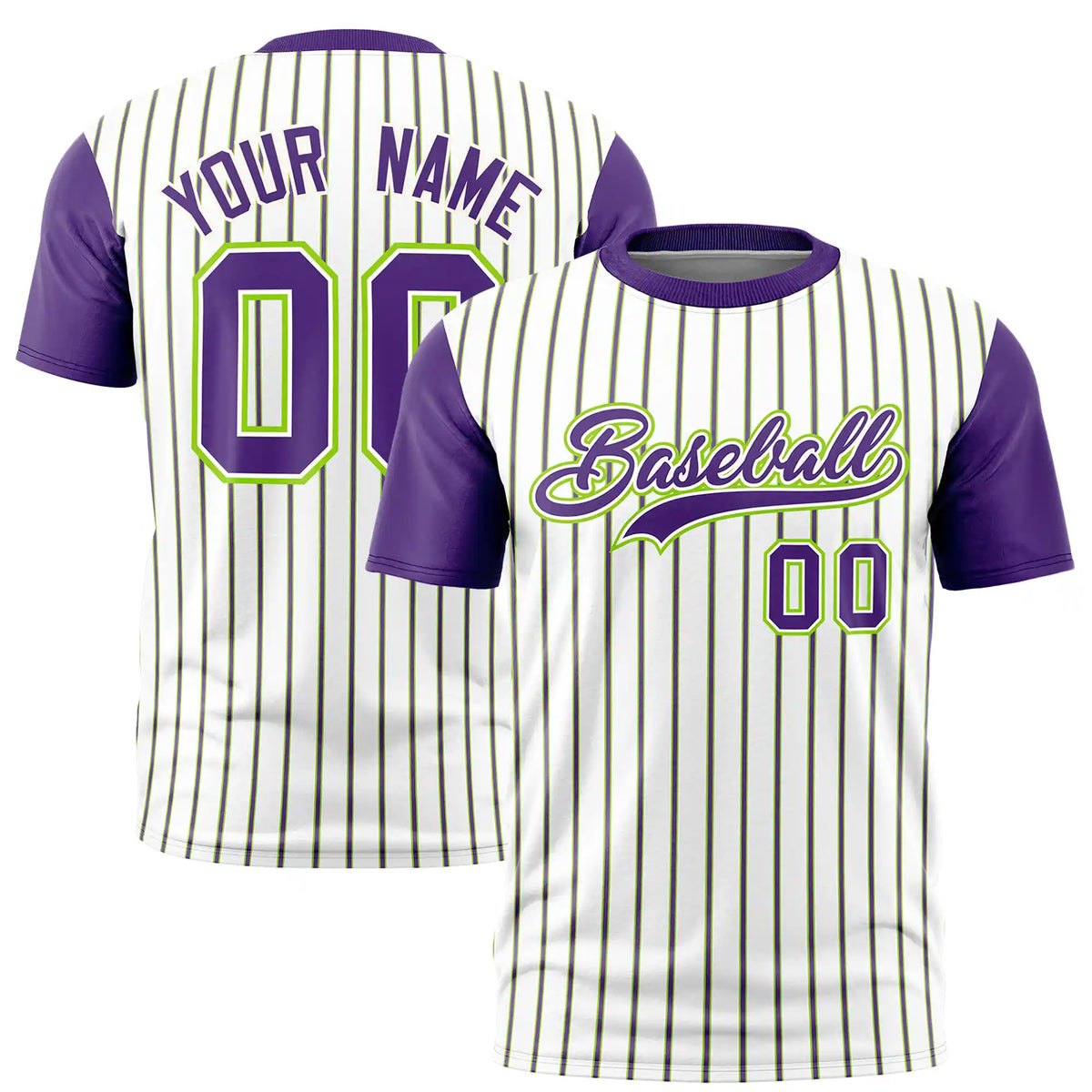 Custom White Neon Green-Purple Pinstripe Pattern Design Performance T-Shirt