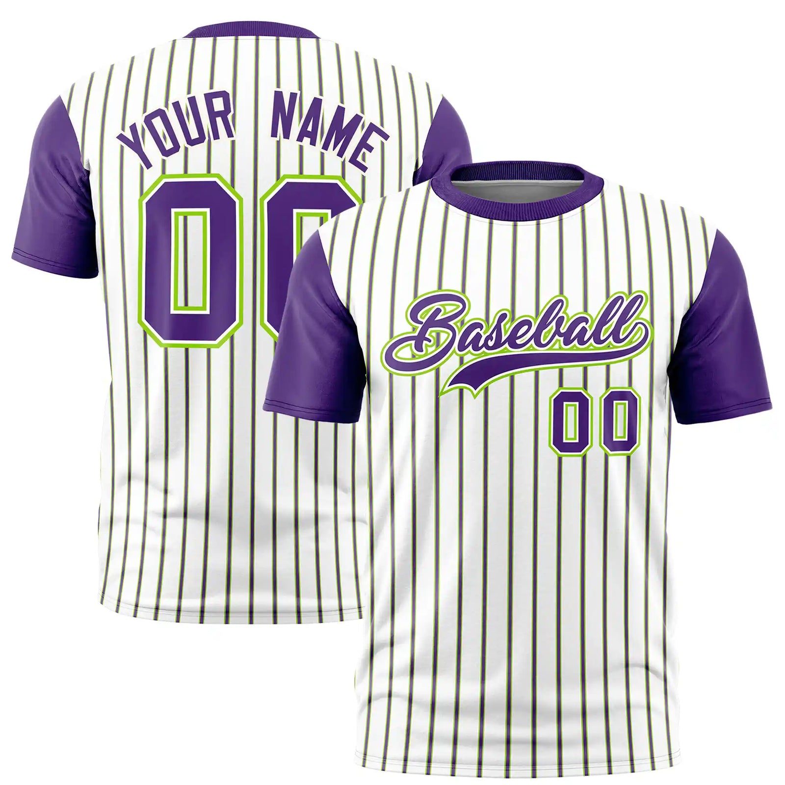 Custom White Neon Green-Purple Pinstripe Pattern Design Performance T-Shirt