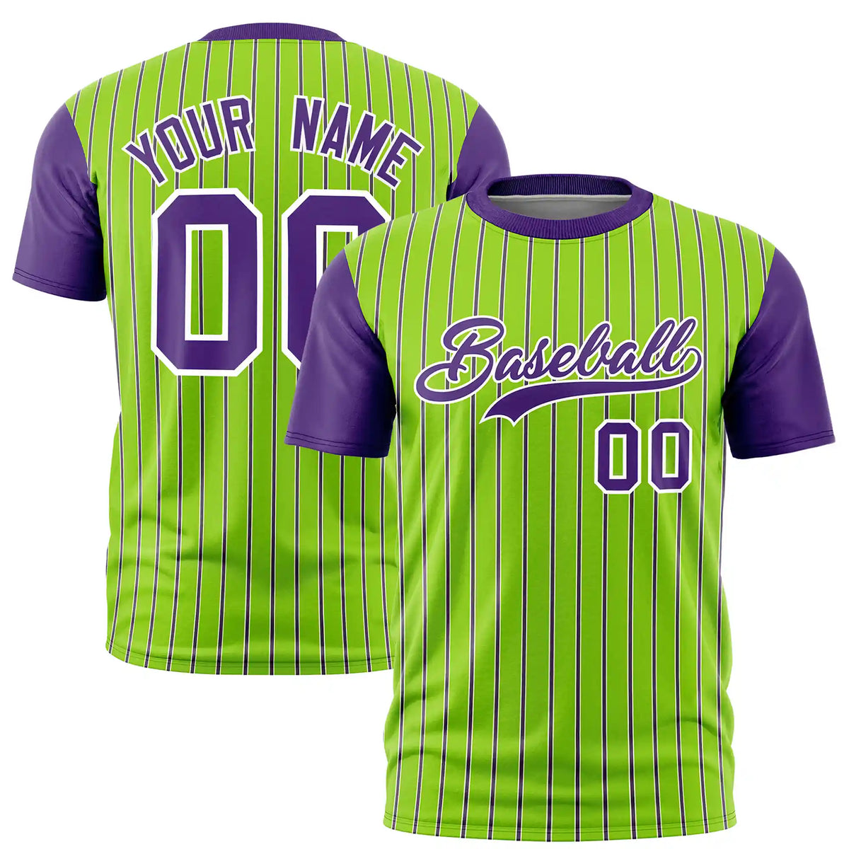 Custom Neon Green White-Purple Pinstripe Pattern Design Performance T-Shirt