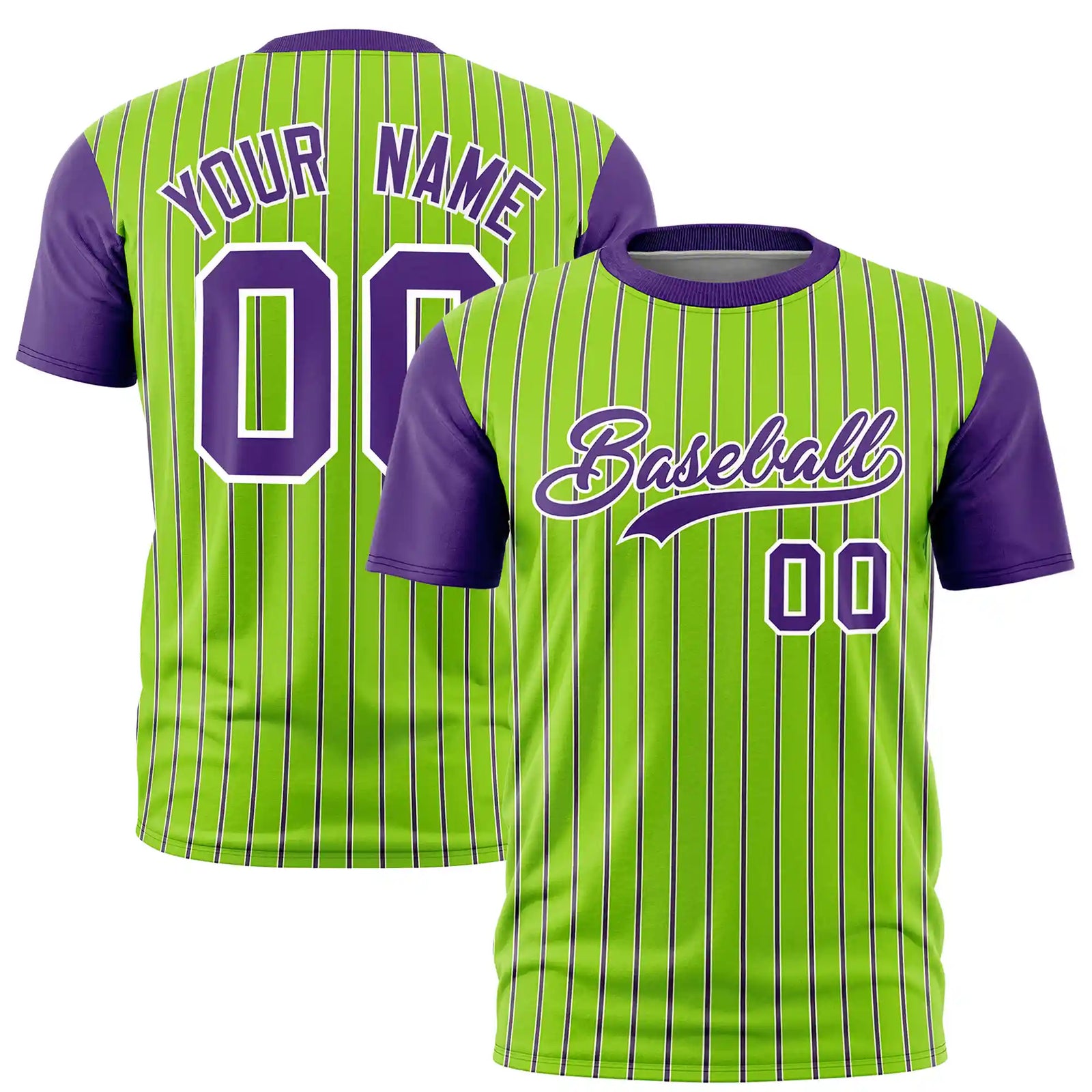 Custom Neon Green White-Purple Pinstripe Pattern Design Performance T-Shirt