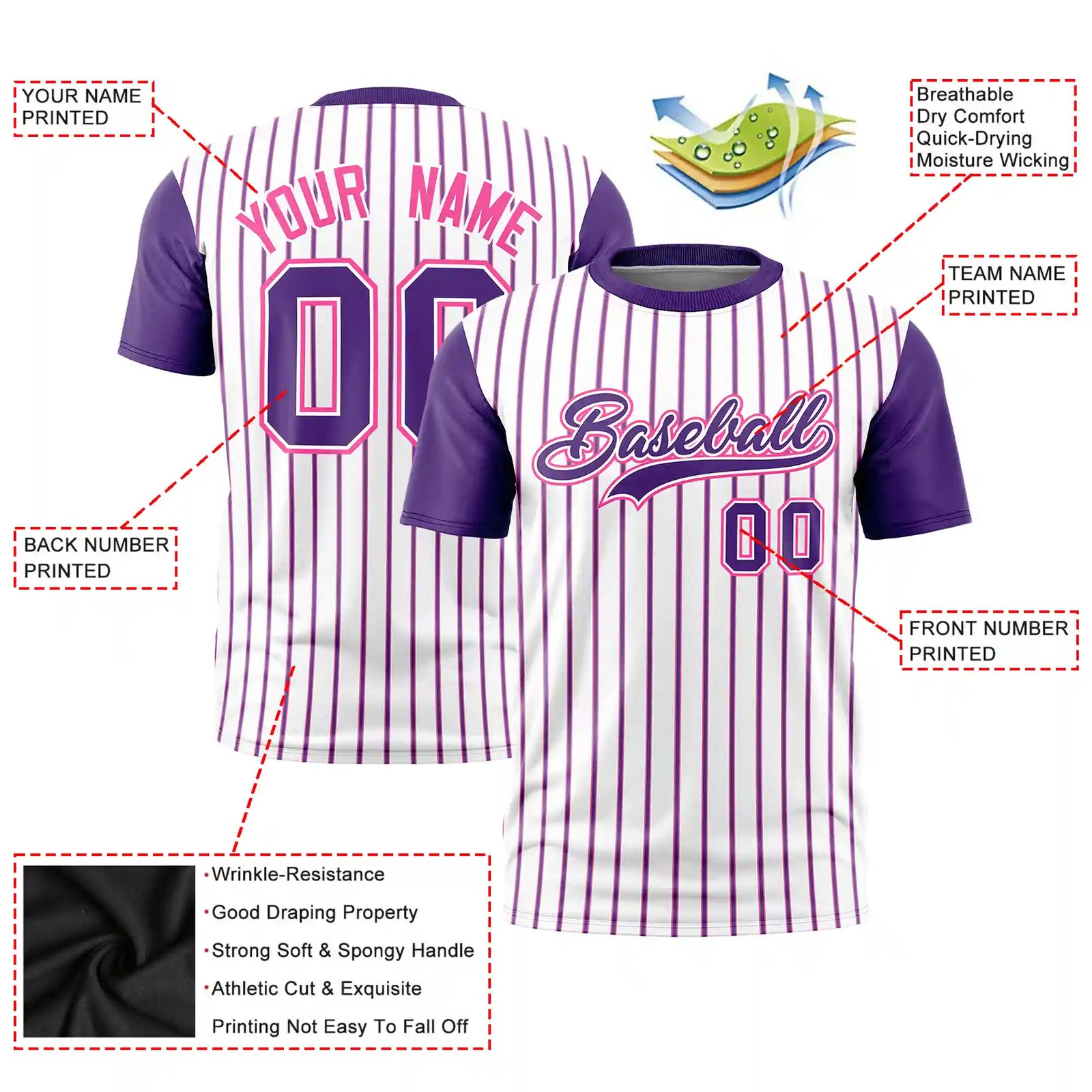 Custom White Pink-Purple Pinstripe Pattern Design Performance T-Shirt