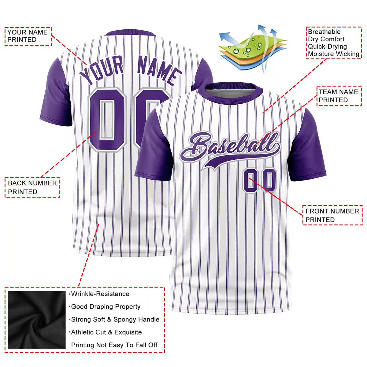Custom White Gray-Purple Pinstripe Pattern Design Performance T-Shirt