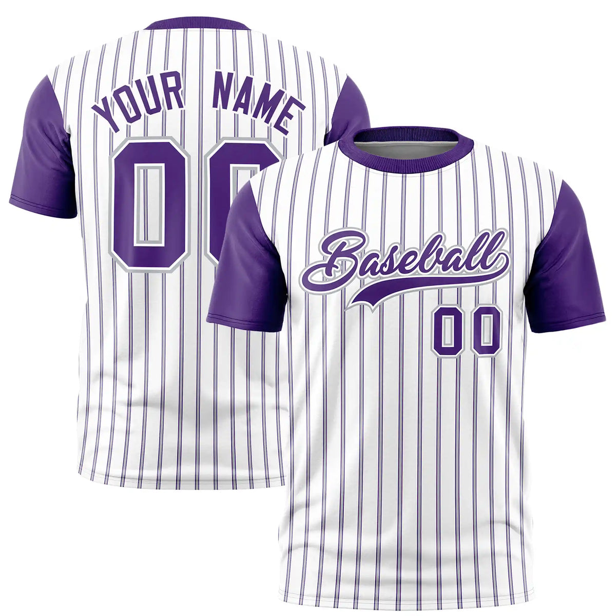 Custom White Gray-Purple Pinstripe Pattern Design Performance T-Shirt