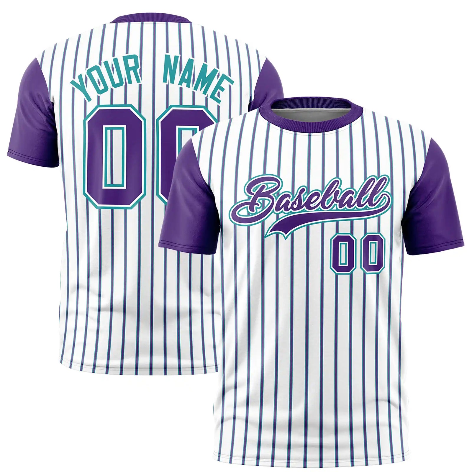 Custom White Aqua-Purple Pinstripe Pattern Design Performance T-Shirt