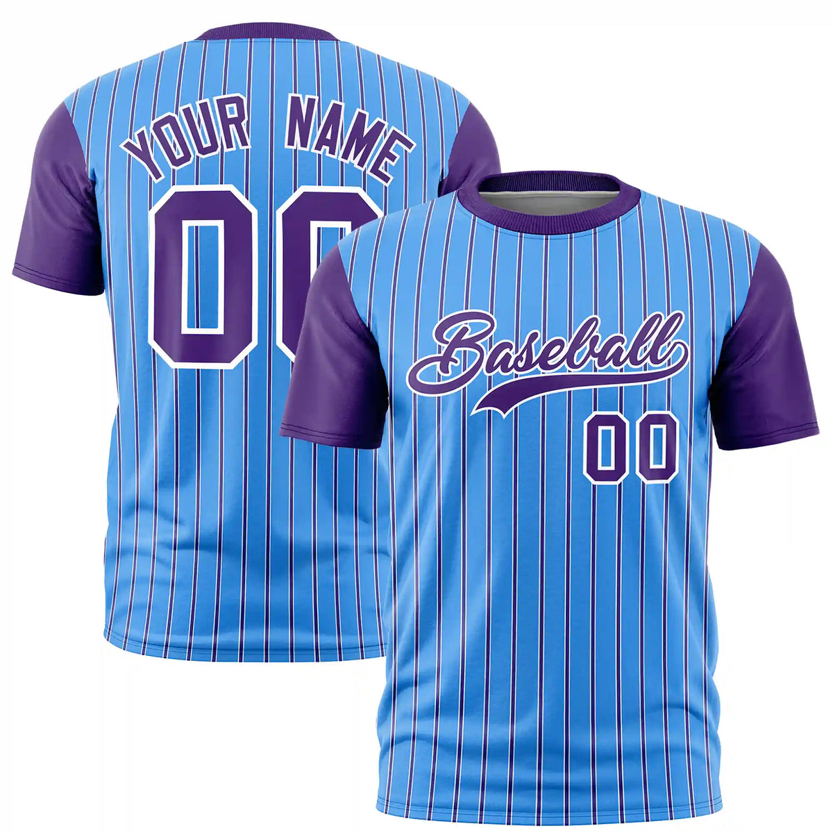 Custom Powder Blue White-Purple Pinstripe Pattern Design Performance T-Shirt