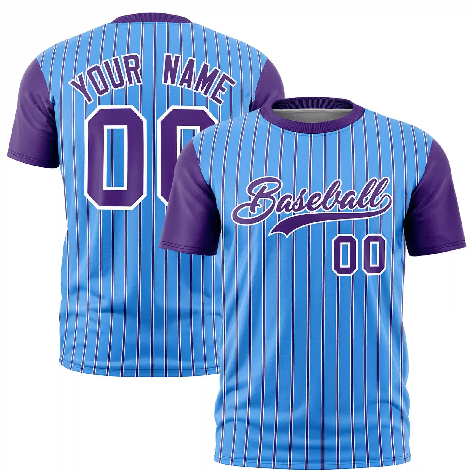 Custom Powder Blue White-Purple Pinstripe Pattern Design Performance T-Shirt