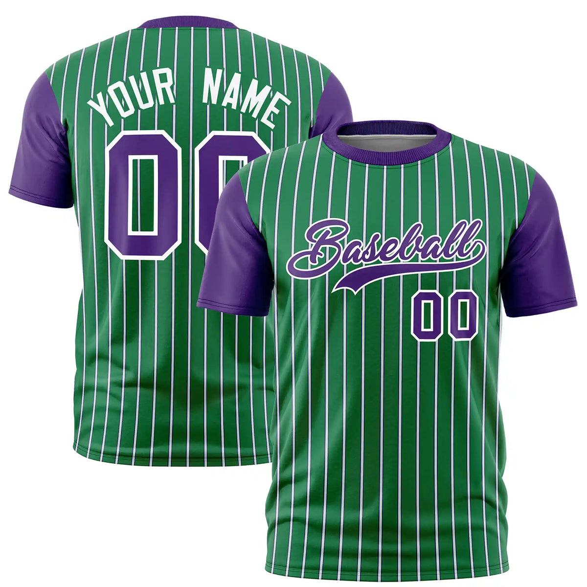 Custom Kelly Green White-Purple Pinstripe Pattern Design Performance T-Shirt
