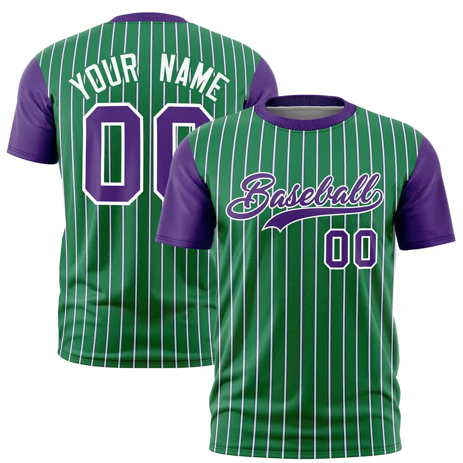 Custom Kelly Green White-Purple Pinstripe Pattern Design Performance T-Shirt