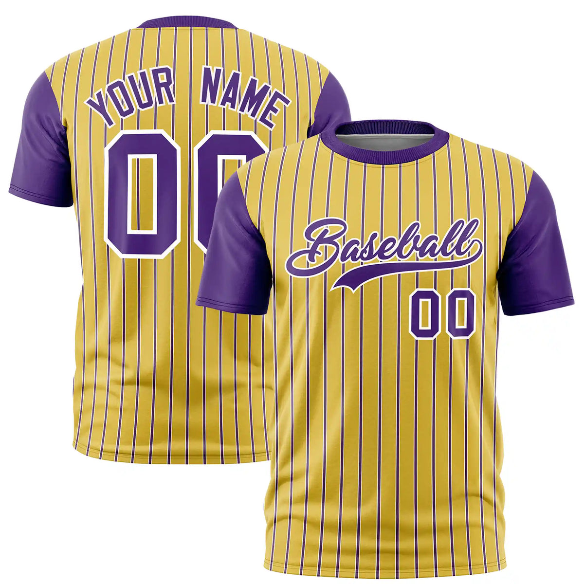 Custom Old Gold White-Purple Pinstripe Pattern Design Performance T-Shirt
