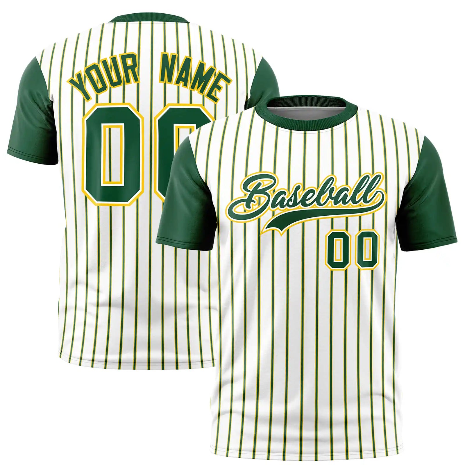 Custom White Gold01-Green Pinstripe Pattern Design Performance T-Shirt