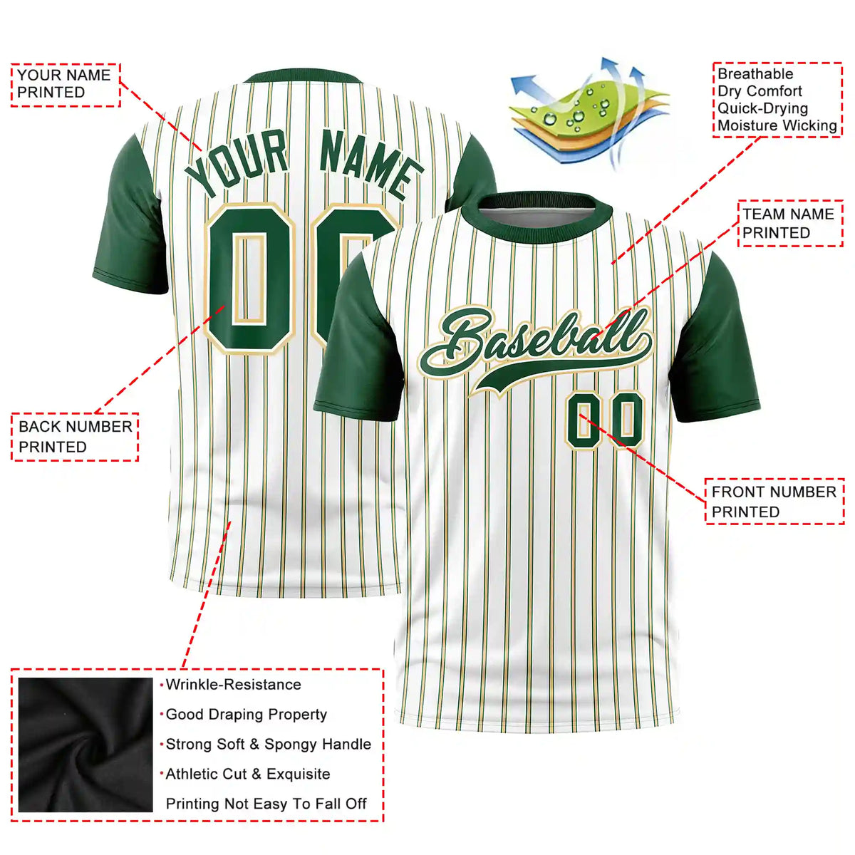 Custom White Khaki-Green Pinstripe Pattern Design Performance T-Shirt