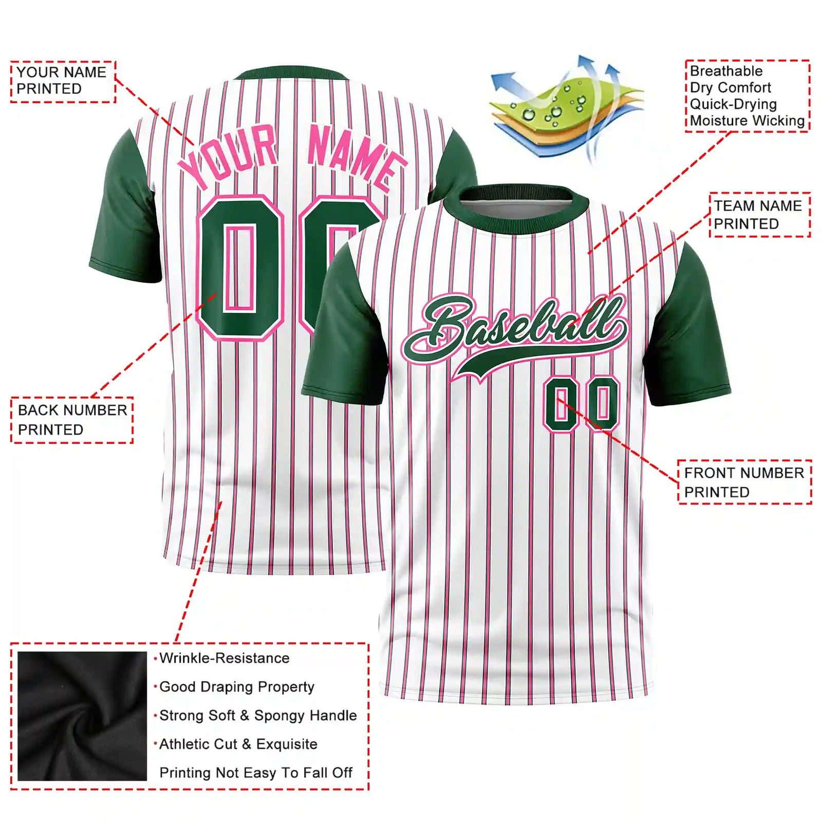 Custom White Pink-Green Pinstripe Pattern Design Performance T-Shirt