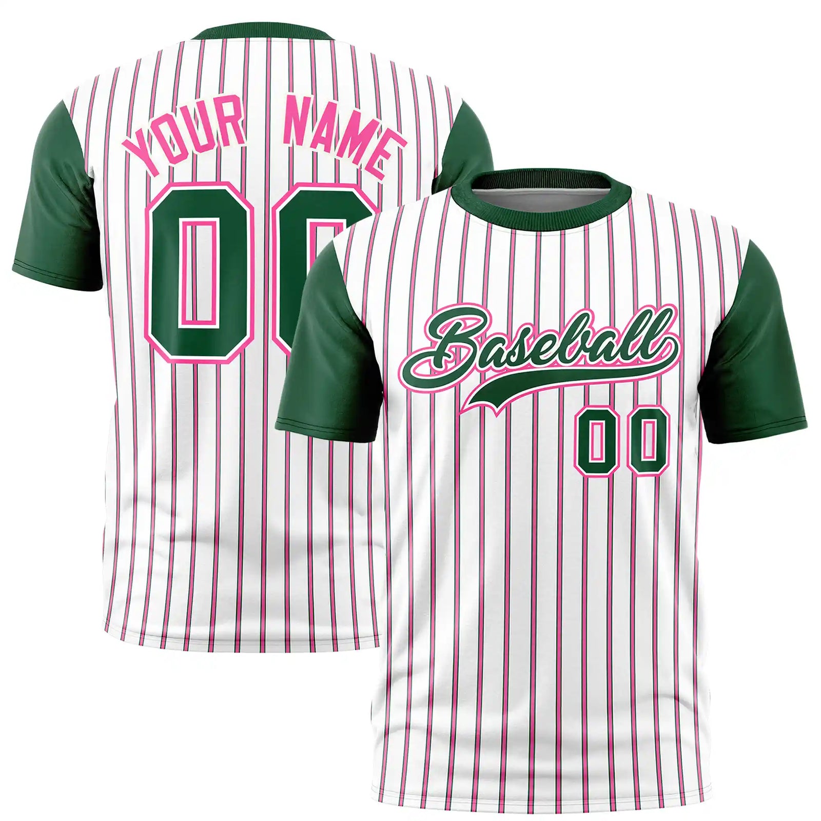 Custom White Pink-Green Pinstripe Pattern Design Performance T-Shirt