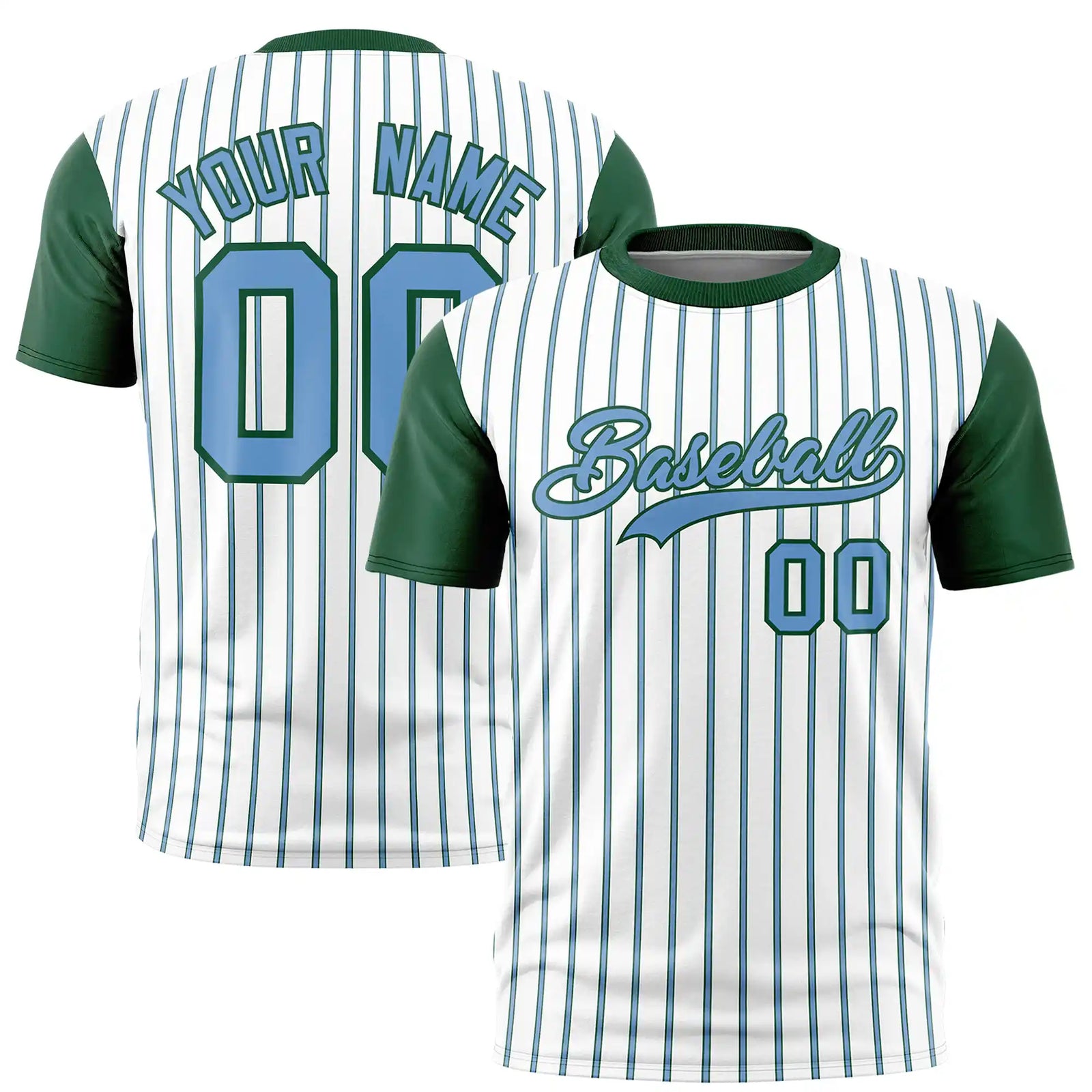 Custom White Light Blue-Green Pinstripe Pattern Design Performance T-Shirt