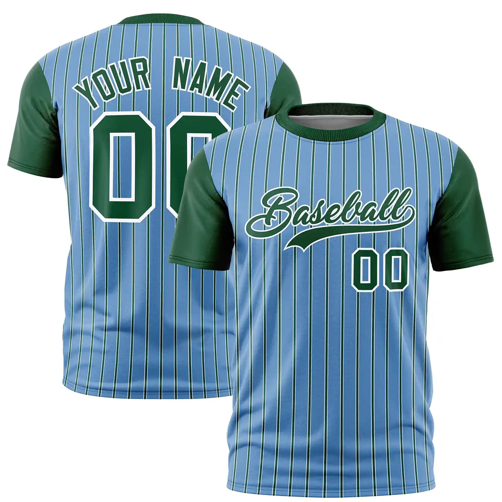 Custom Light Blue White-Green Pinstripe Pattern Design Performance T-Shirt