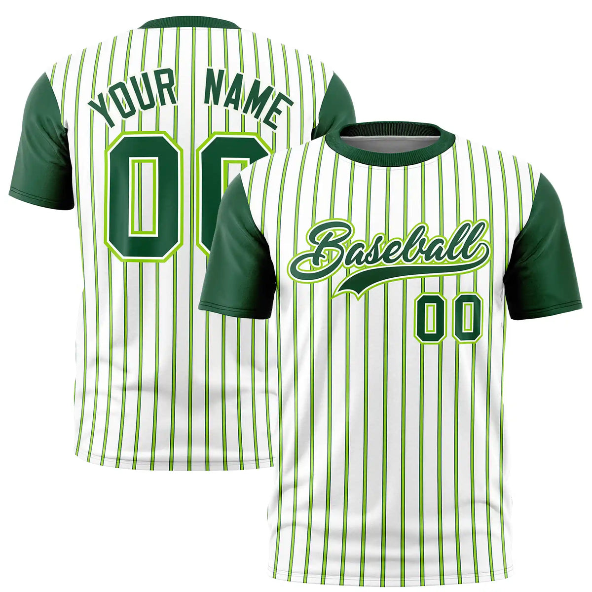 Custom White Neon Green-Green Pinstripe Pattern Design Performance T-Shirt