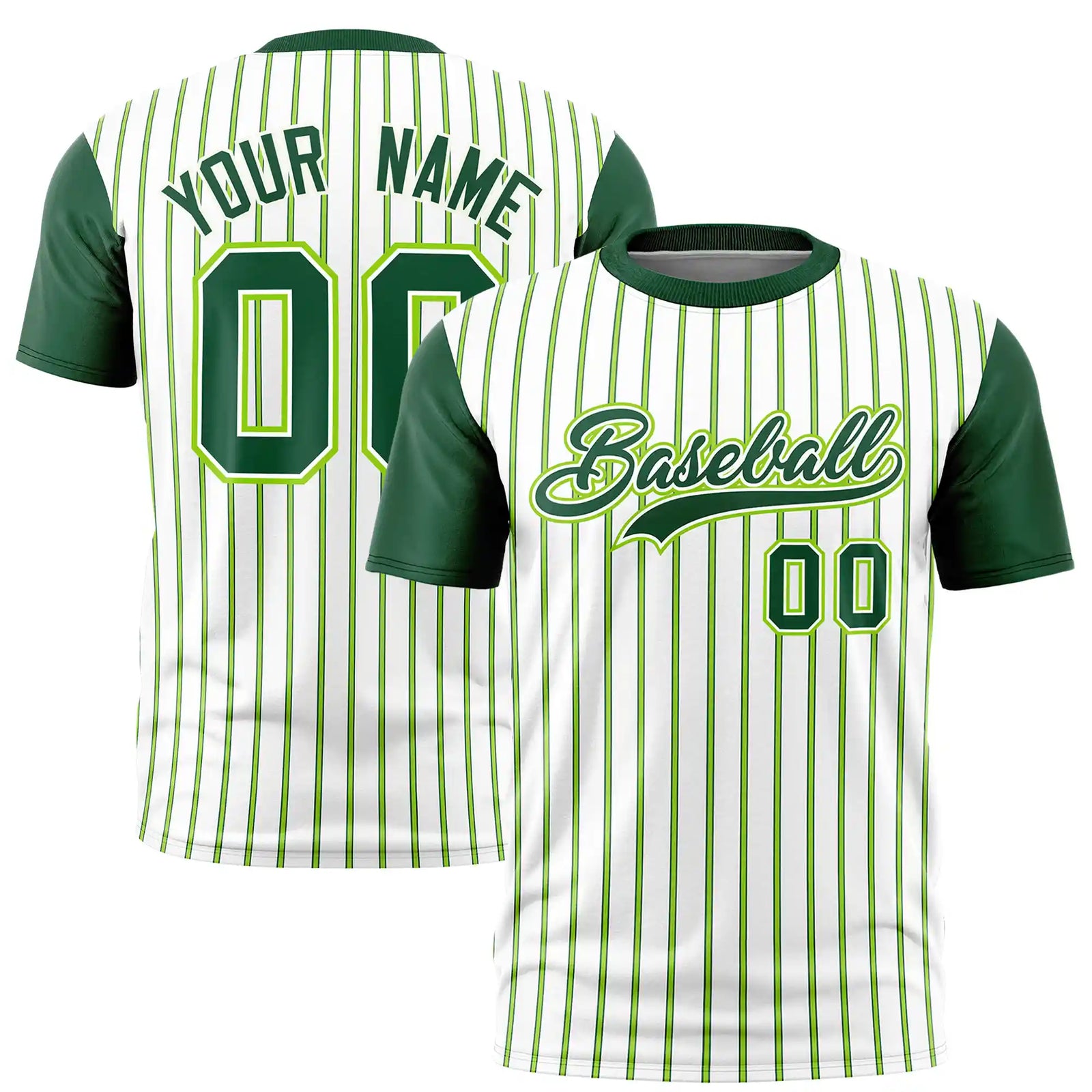 Custom White Neon Green-Green Pinstripe Pattern Design Performance T-Shirt