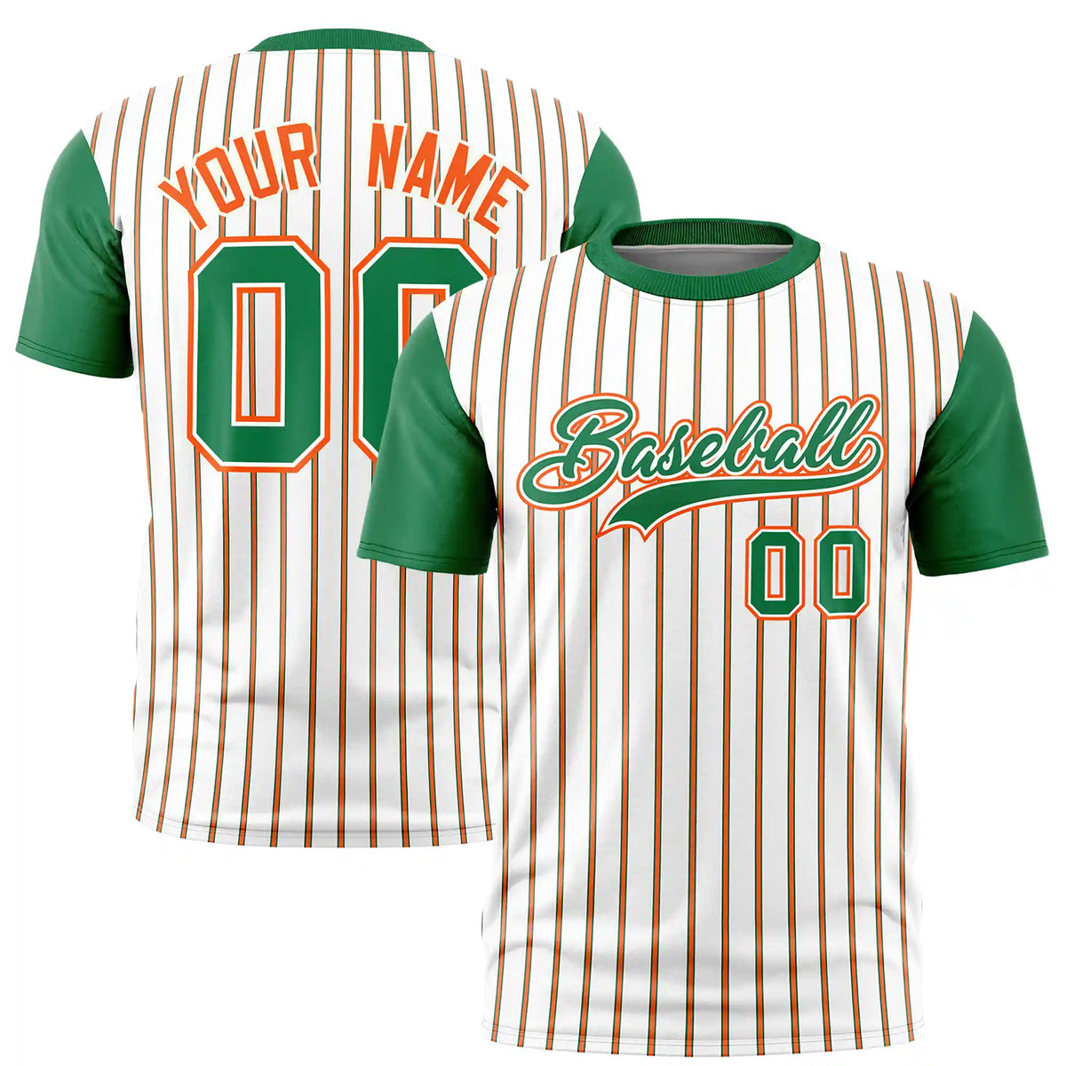 Custom White Orange-Kelly Green Pinstripe Pattern Design Performance T-Shirt