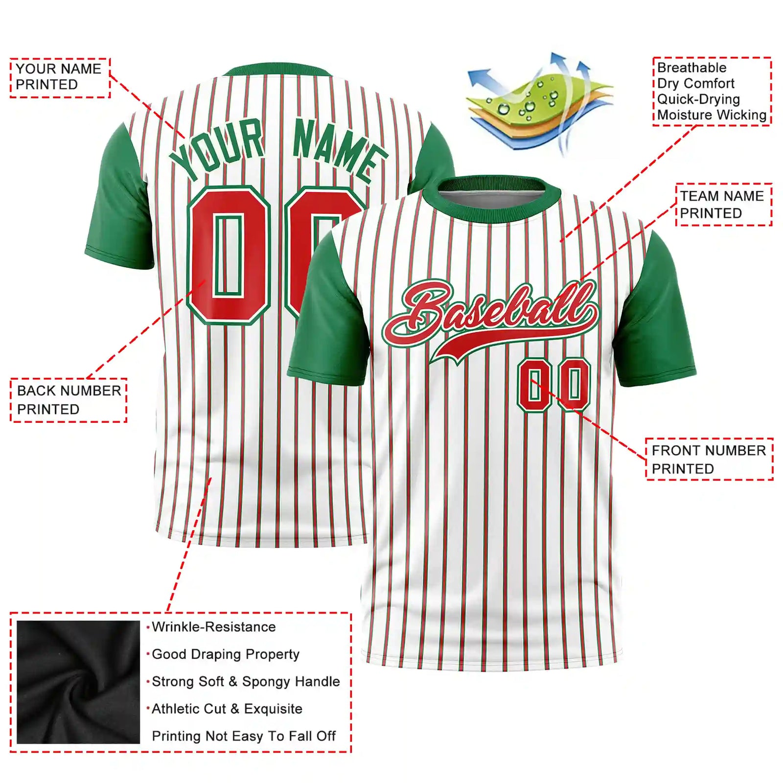 Custom White Orange-Kelly Green Pinstripe Pattern Design Performance T-Shirt