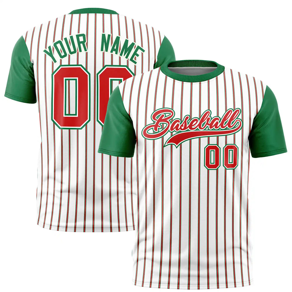 Custom White Orange-Kelly Green Pinstripe Pattern Design Performance T-Shirt