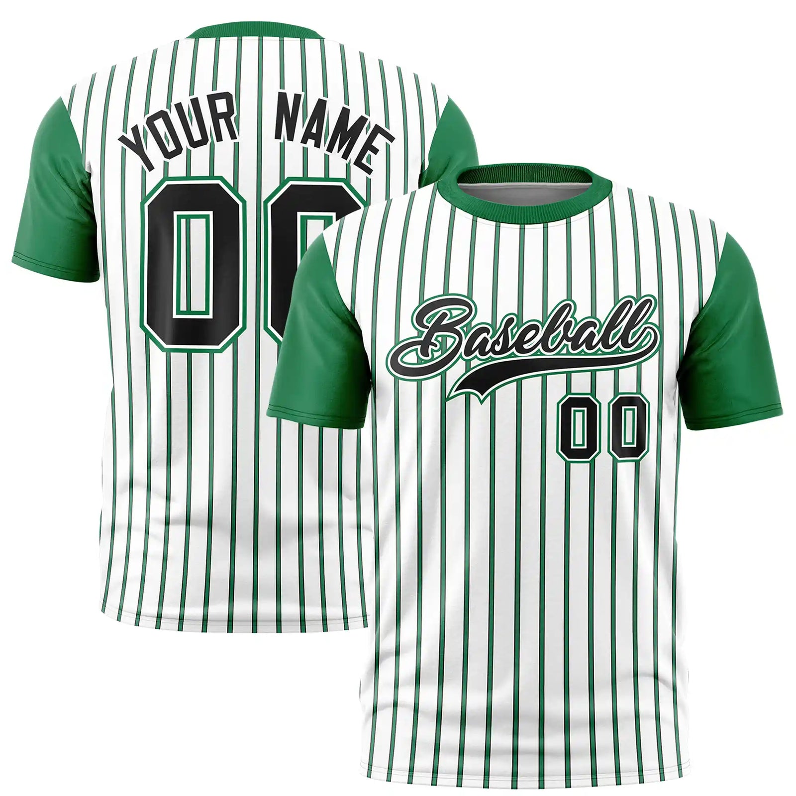Custom White Black-Kelly Green Pinstripe Pattern Design Performance T-Shirt