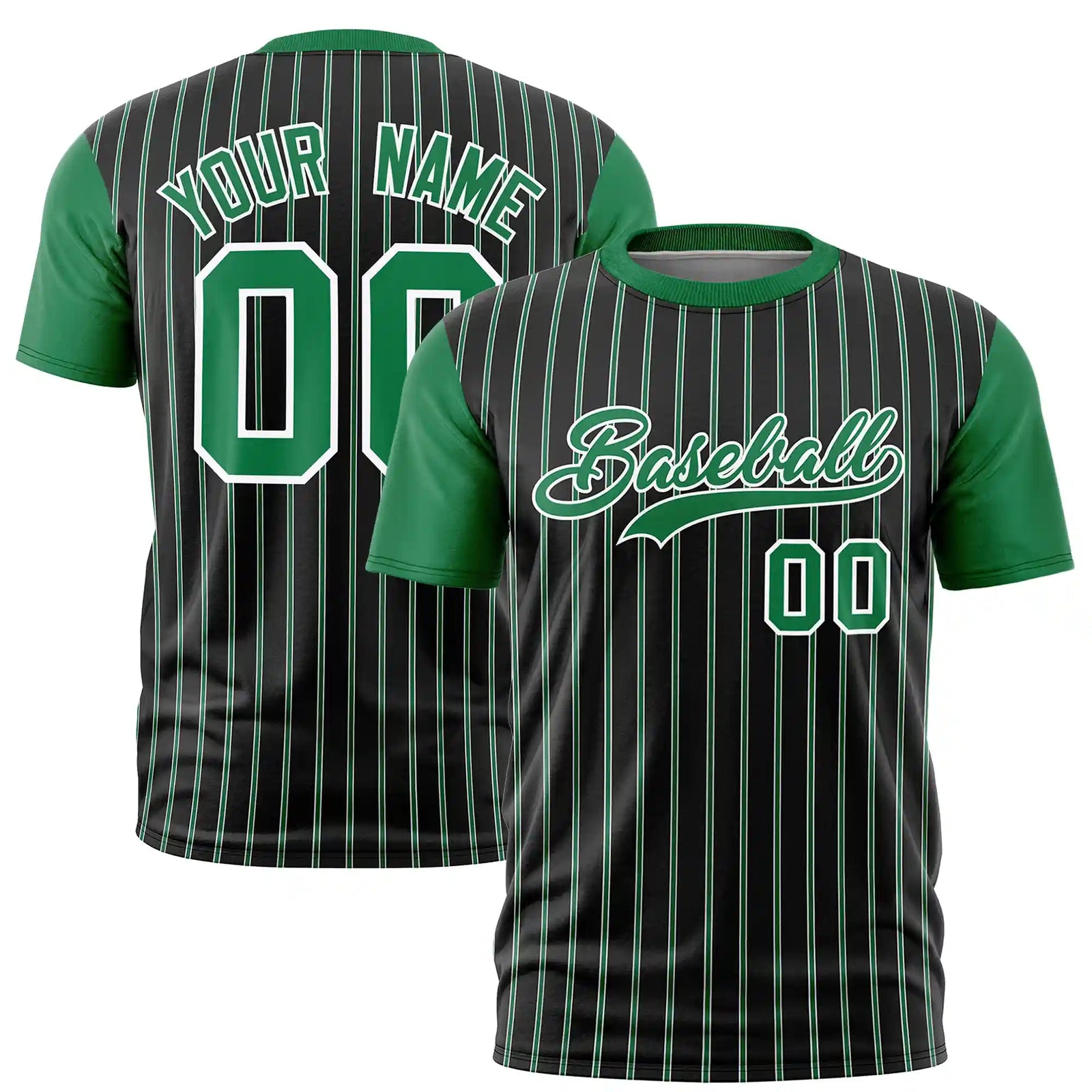 Custom Black White-Kelly Green Pinstripe Pattern Design Performance T-Shirt