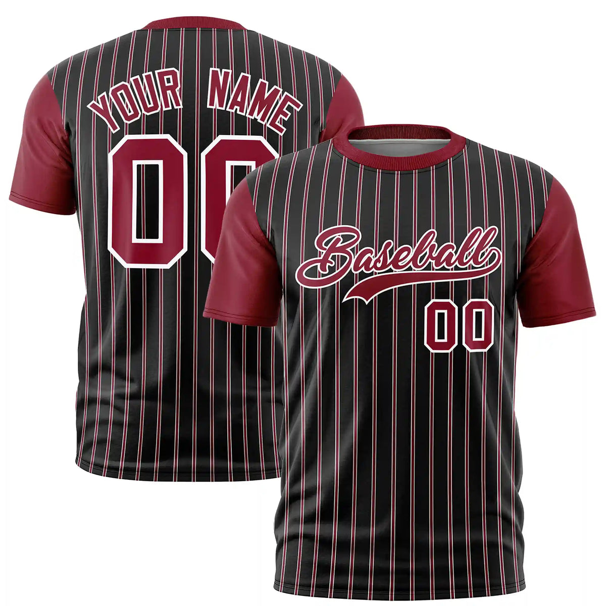 Custom Black White-Crimson Pinstripe Pattern Design Performance T-Shirt