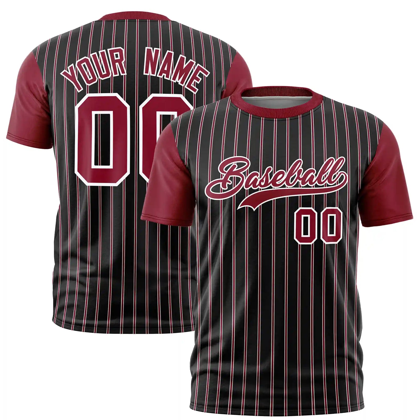 Custom Black White-Crimson Pinstripe Pattern Design Performance T-Shirt