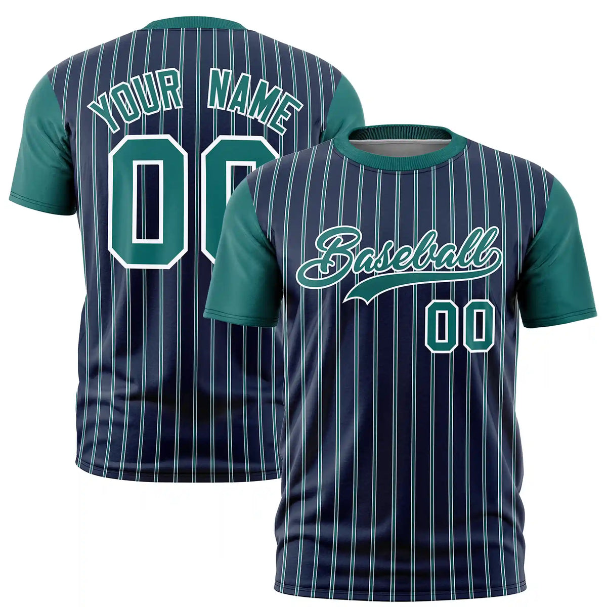 Custom Navy White-Aqua Pinstripe Pattern Design Performance T-Shirt