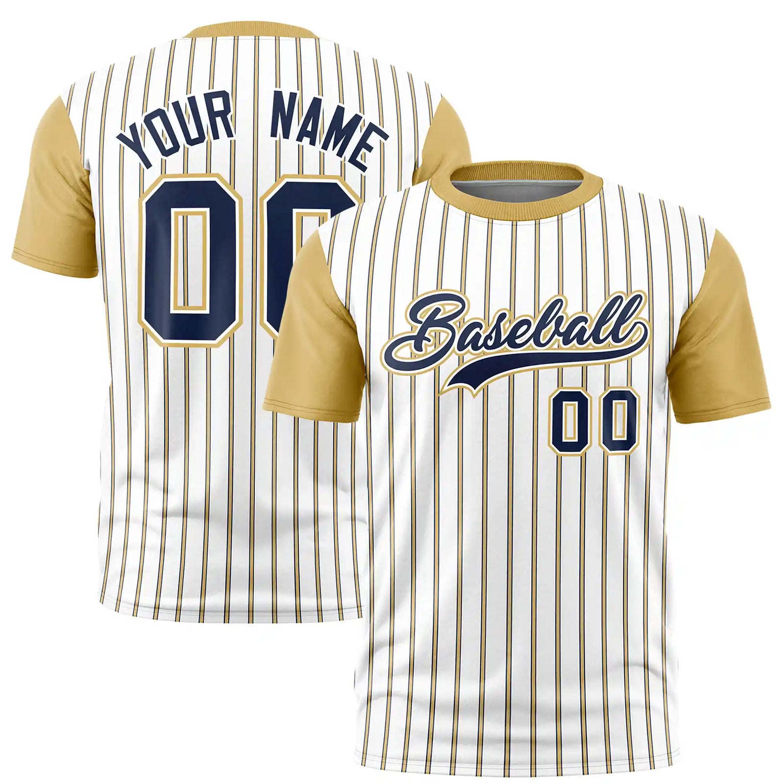 Custom White Navy-Khaki Pinstripe Pattern Design Performance T-Shirt