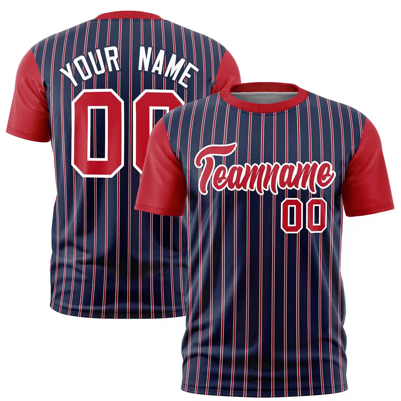 Custom Navy White-Red Pinstripe Pattern Design Performance T-Shirt