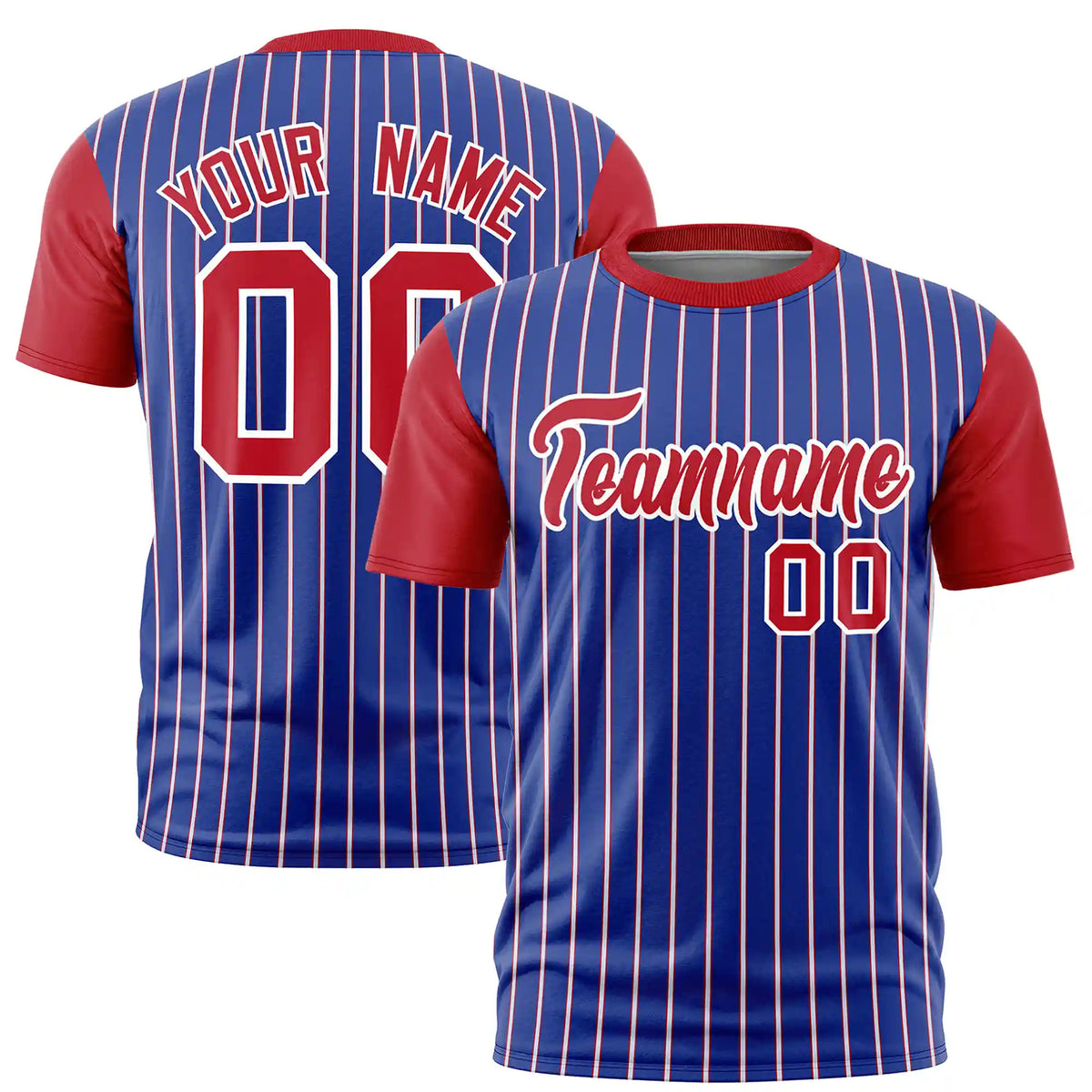 Custom Royal Blue White-Red Pinstripe Pattern Design Performance T-Shirt