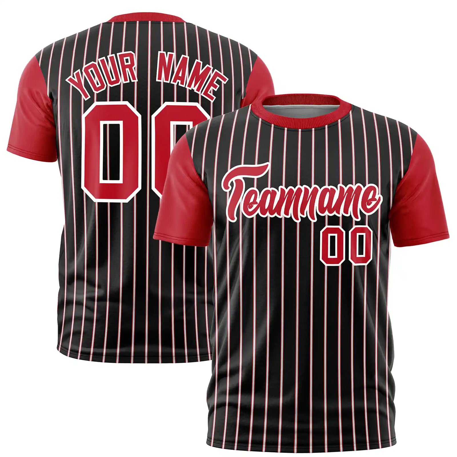Custom Black White-Red Pinstripe Pattern Design Performance T-Shirt
