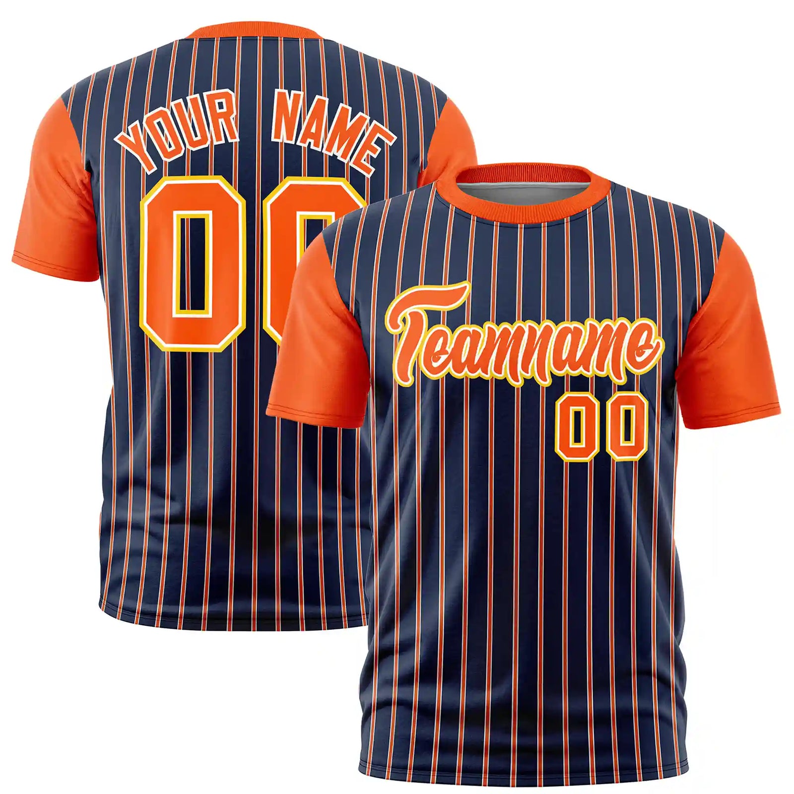 Custom Navy White-Orange Pinstripe Pattern Design Performance T-Shirt