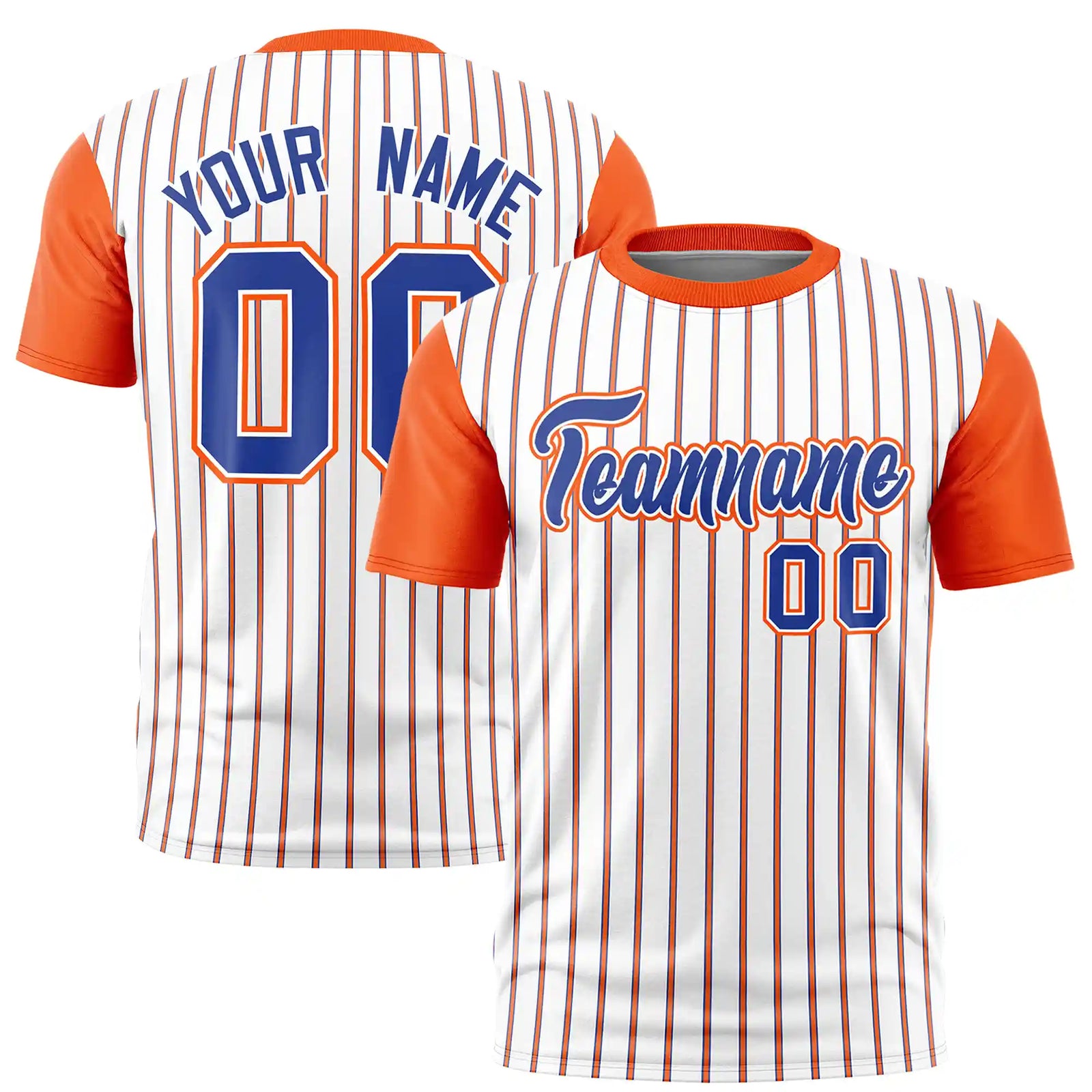 Custom White Royal Blue-Orange Pinstripe Pattern Design Performance T-Shirt