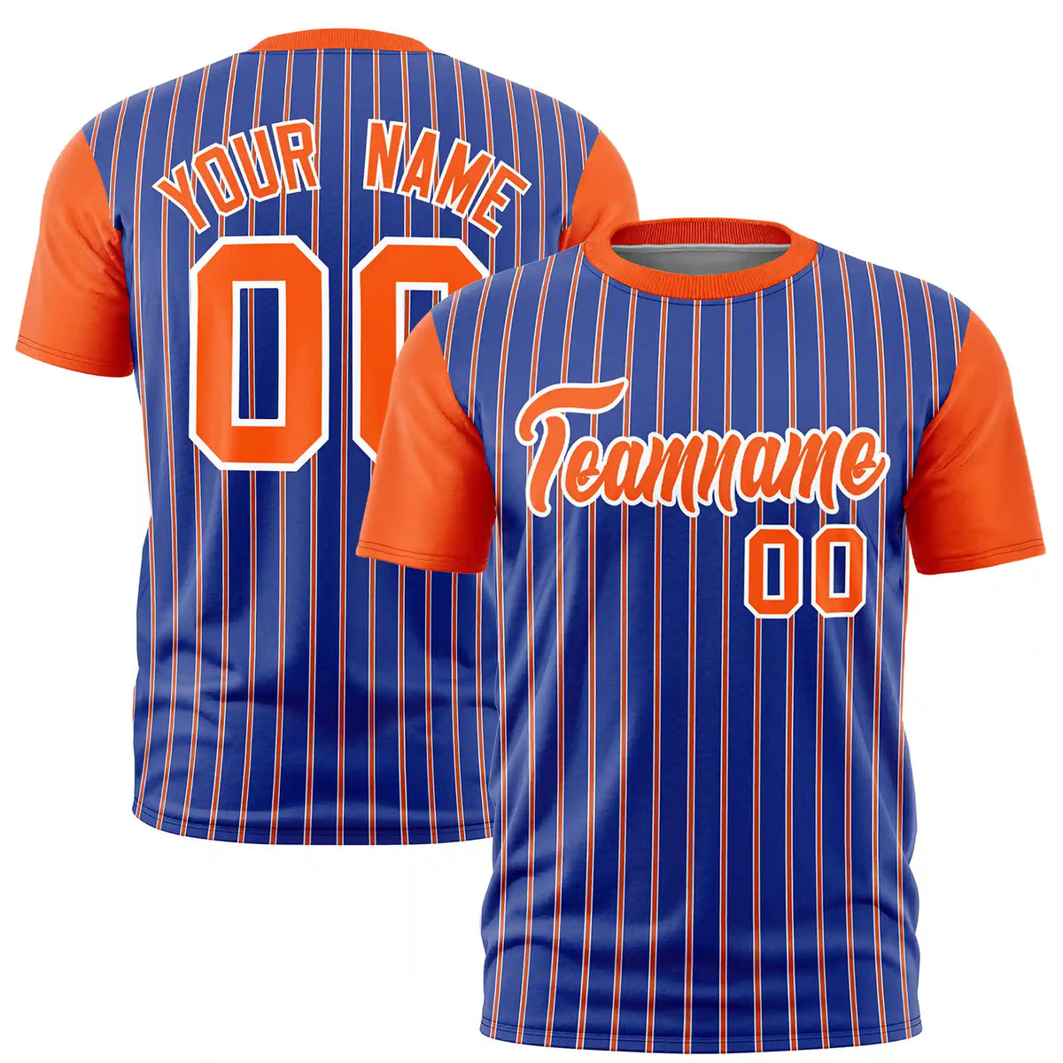 Custom Royal Blue White-Orange Pinstripe Pattern Design Performance T-Shirt