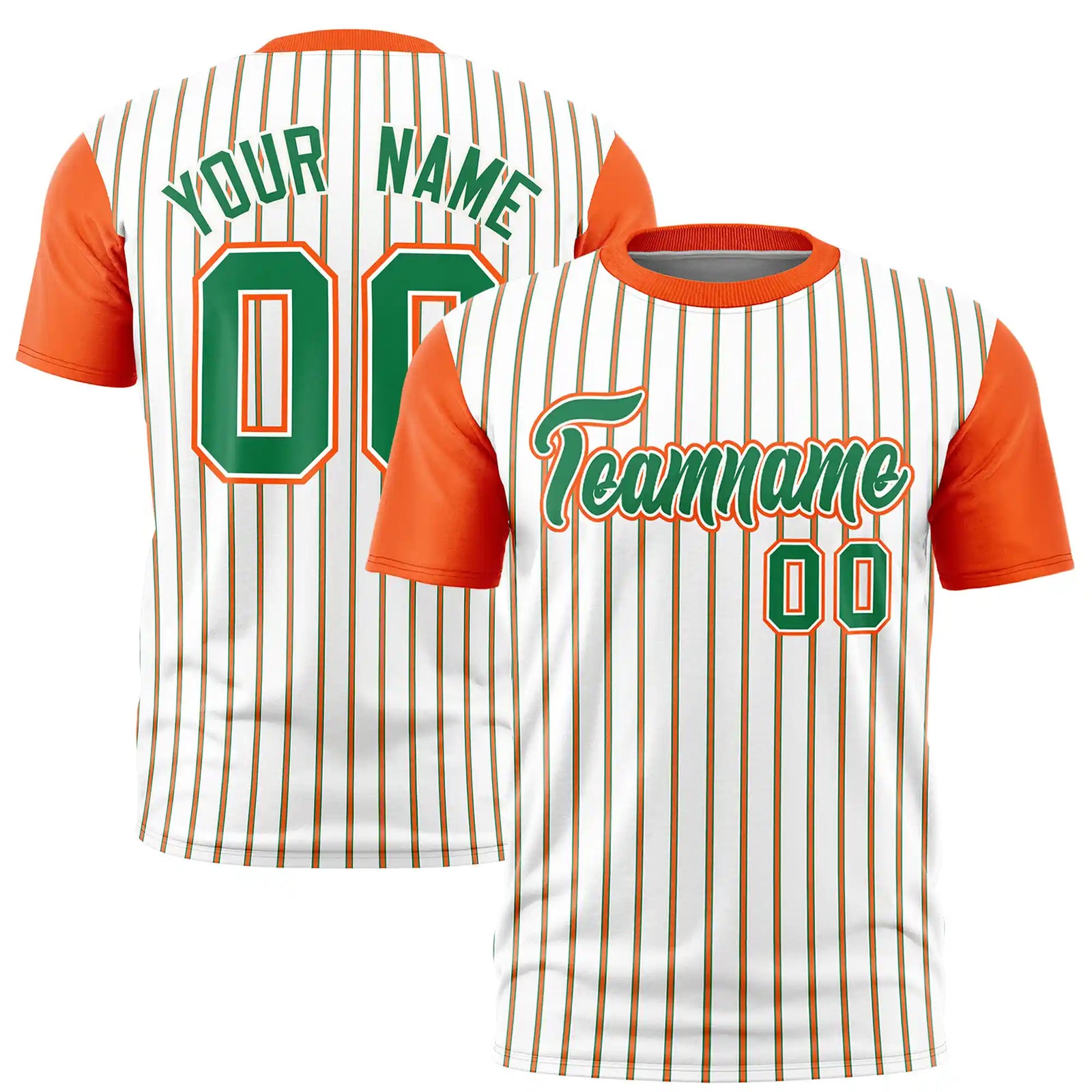 Custom White Kelly Green-Orange Pinstripe Pattern Design Performance T-Shirt